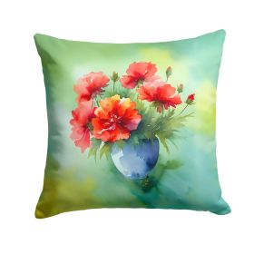 Ohio Scarlet Carnations in Watercolor Throw Pillow Machine Washable, Indoor Outdoor Decorative Pillow for Couch, Bed or Patio, 18Hx18W