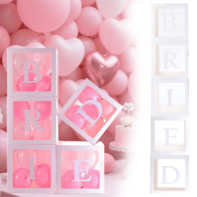 5 Pieces Wedding Balloon Boxes BRIDE Letters White Clear Balloon Blocks Box Party Decorations Balloons Boxes For Engagement Bride Shower Weddings (Color: White)