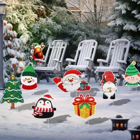 8 Piece Set Christmas Outdoor Decorations, Christmas Garden Ornaments, Santa Christmas Decorations, Christmas Goods, Snowman Reindeer Penguin Gif (Option: 8Pcs)