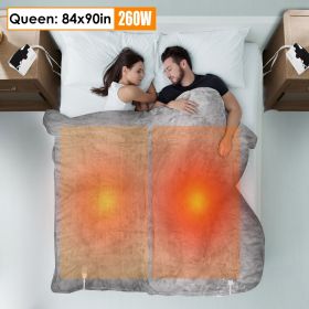 1Pc Electric Heated King Size Fleece Heated Blanket With Dual Controller 10 Heating Levels 10 Hours Auto Off Machine Washable For Home Office Usa (Option: Grey-Queen)