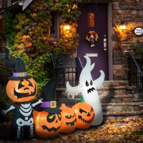 HOMCOM 7.5ft Halloween Inflatables Pumpkin Ghost Family, Blow Up Halloween Decorations Outdoor LED Yard Display, Waterproof (Color: Orange)