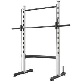 Squat Rack With Pull Up Bar And Barbell Bar Adjustable Bench Press Multi-Function Weight Lifting Half Rack, White (Color: White)