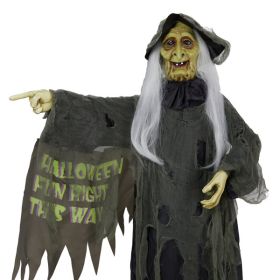 6ft Eye Red Light Vibration Witch Sound Voice Control, Standing Guiding Witch, Battery Model - Batteries Not Included, Halloween Standing Decorat (Color: Black)