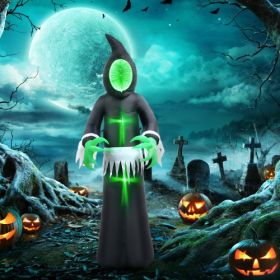 HOMCOM 8ft Inflatable Halloween Decoration Mirror Face Ghost, Blow Up Outdoor LED Yard Display, Waterproof (Color: Black)