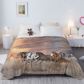 3D Horse Printed Flannel Throw Blanket For Girls Women Running Horse Throw Blanket Fleece Blankets With Horses On Them Flannel Blanket Cool Horse (Option: 130x150cm-Multicolor)