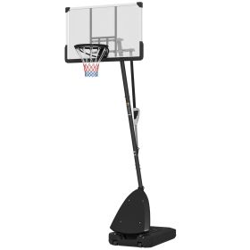 5-10 Basketball Stand, Freestanding Basketball System With 44 Shatterproof Backboard, Rebound System And Wheels (Color: Black)
